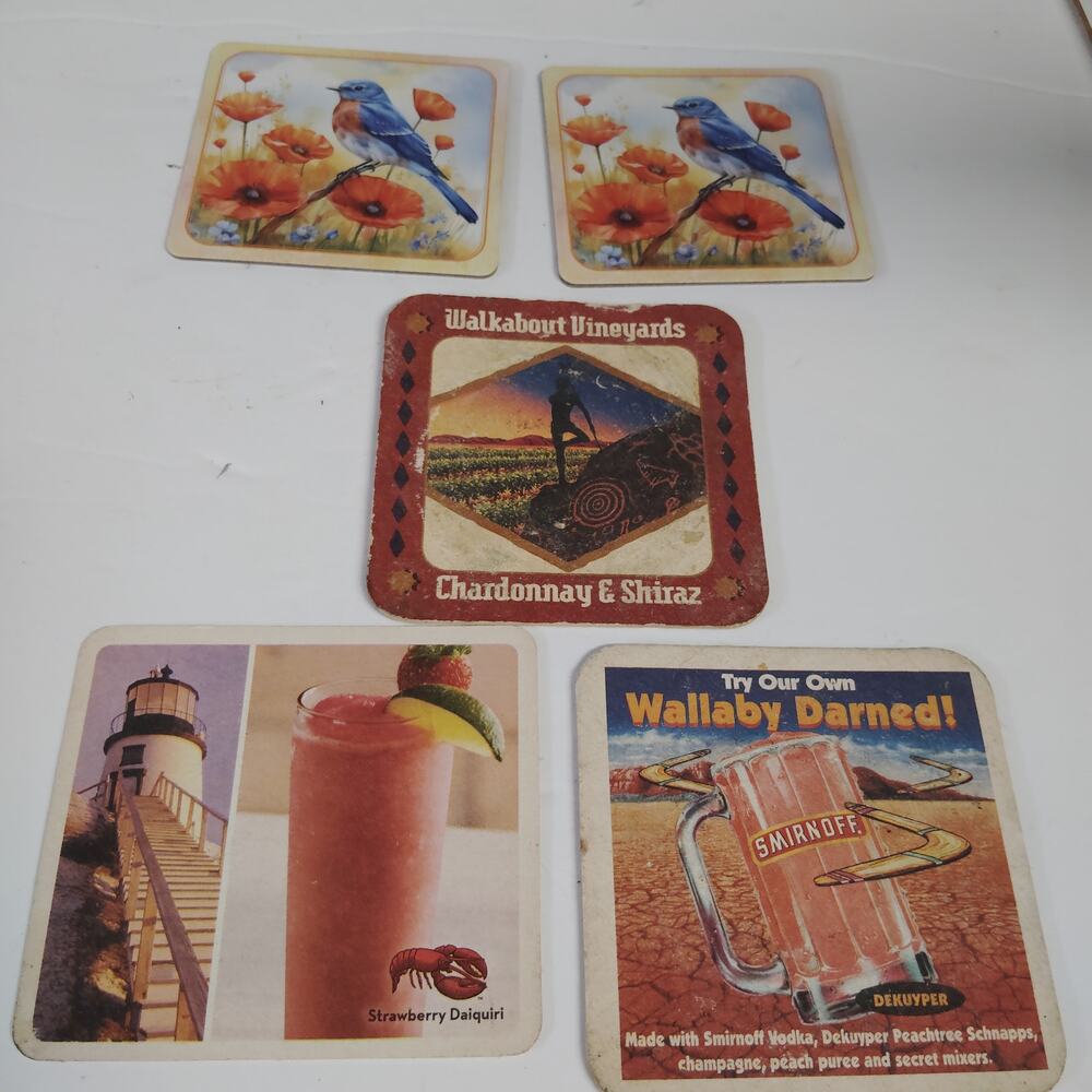 VTG Promo Drink Coasters Lot of 5 Outback Walkabout Bluebird Poppies Mixed Set